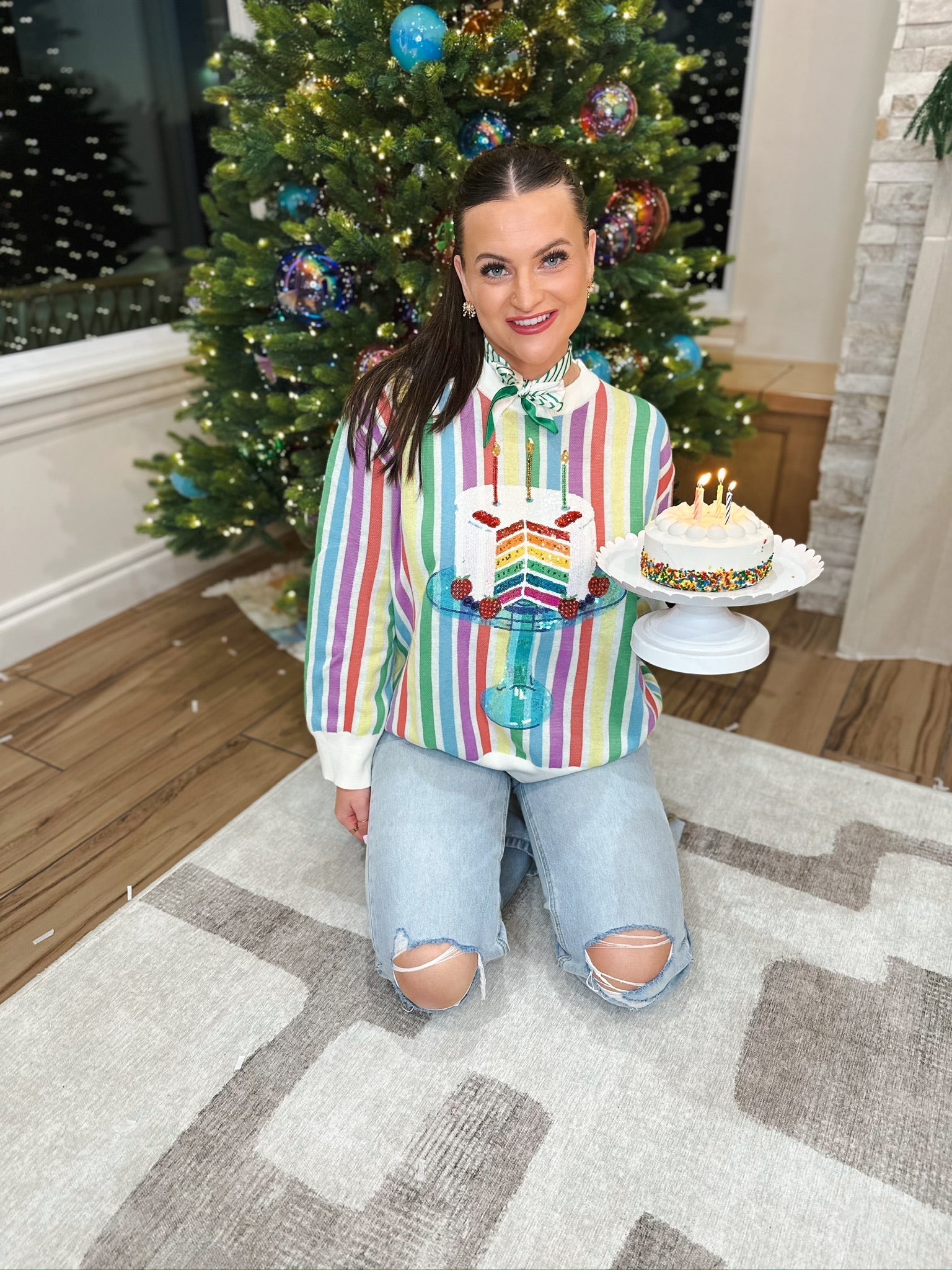 RAINBOW STRIPE BIRTHDAY SWEATER QUEEN OF SPARKLES - Tops