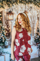 ENTRO BROCADE SILVER & RUBY DRESSY PANT SET - SET