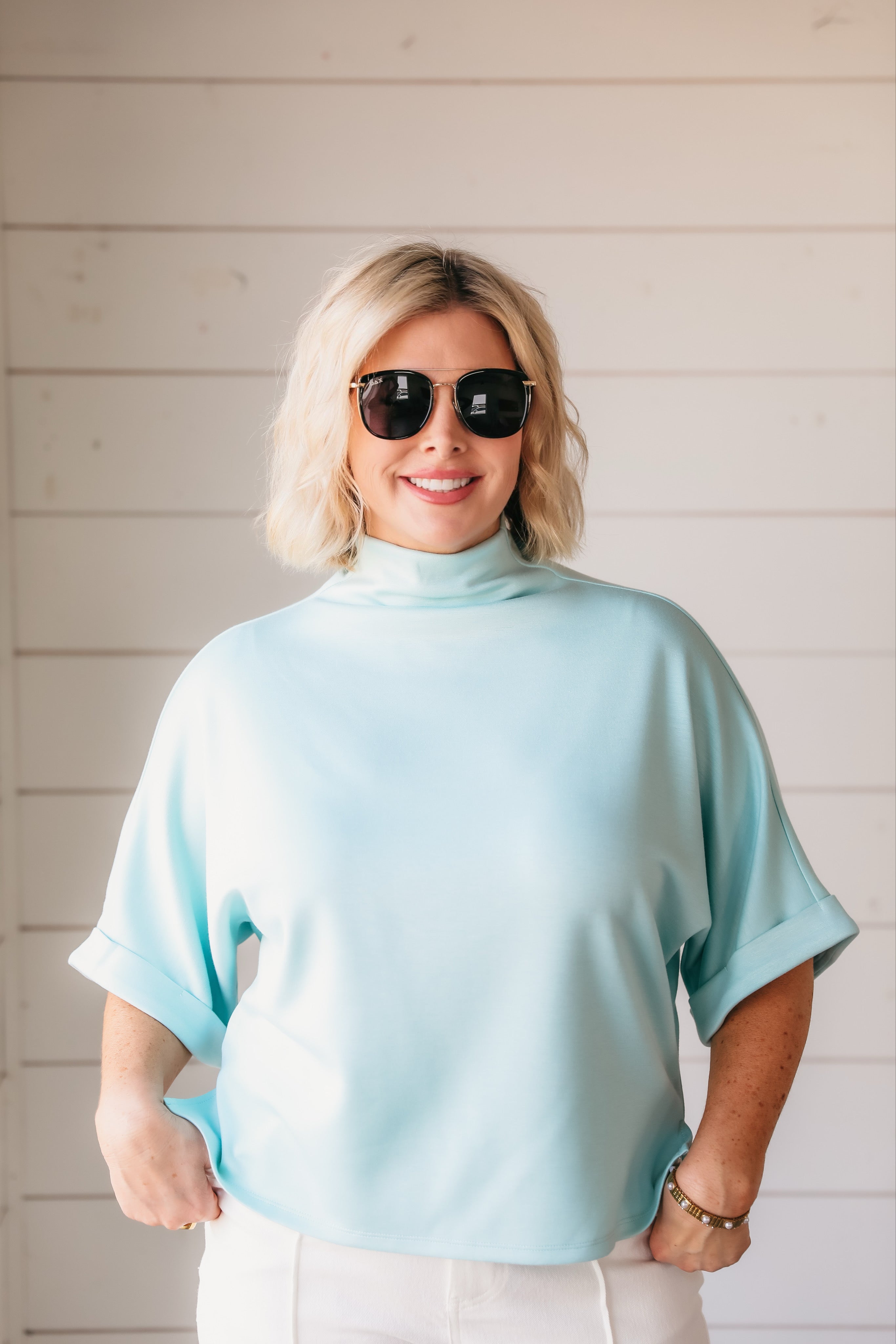 Entro Sea Foam Soft Knit Spring Top - Tops