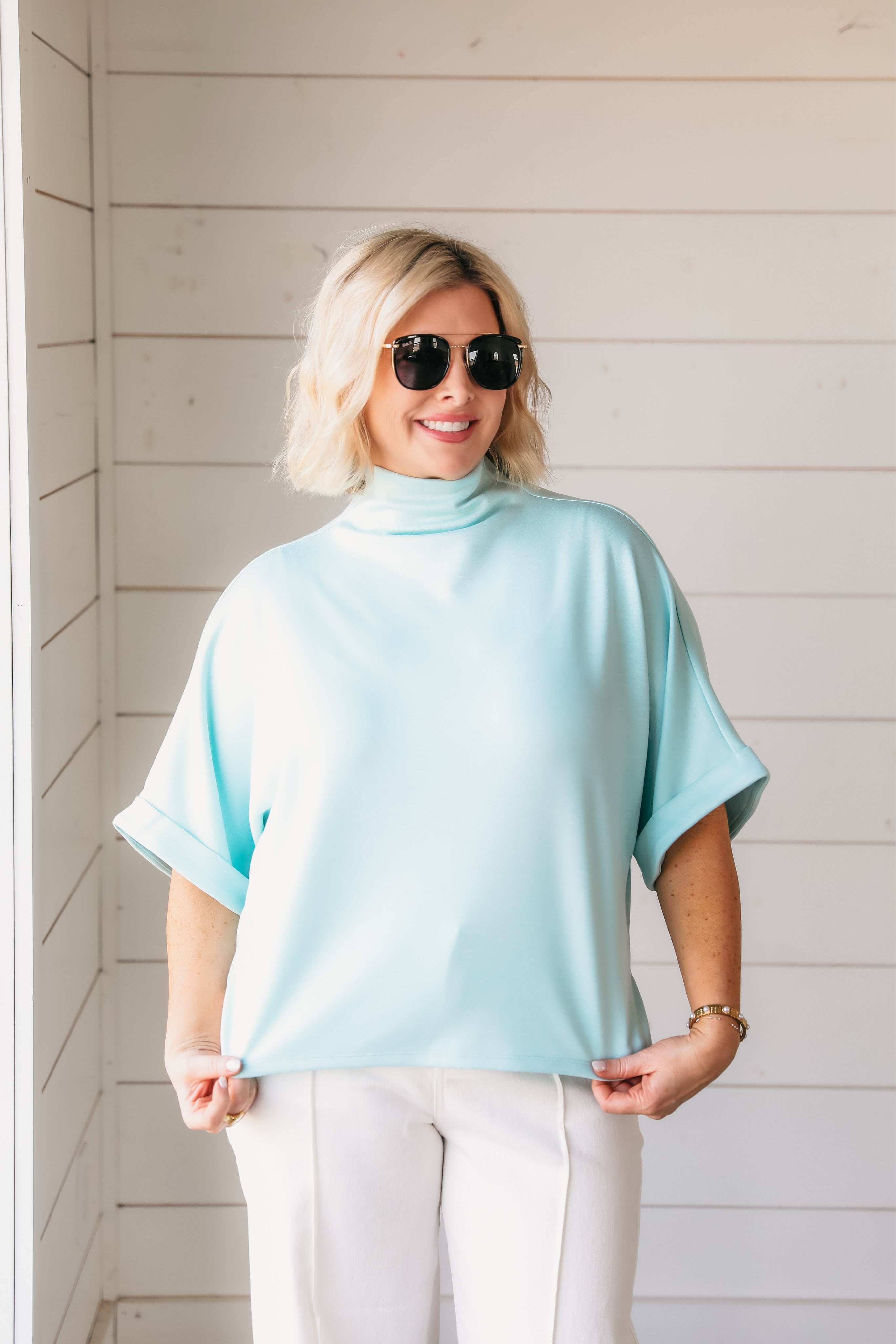 Entro Sea Foam Soft Knit Spring Top - Tops