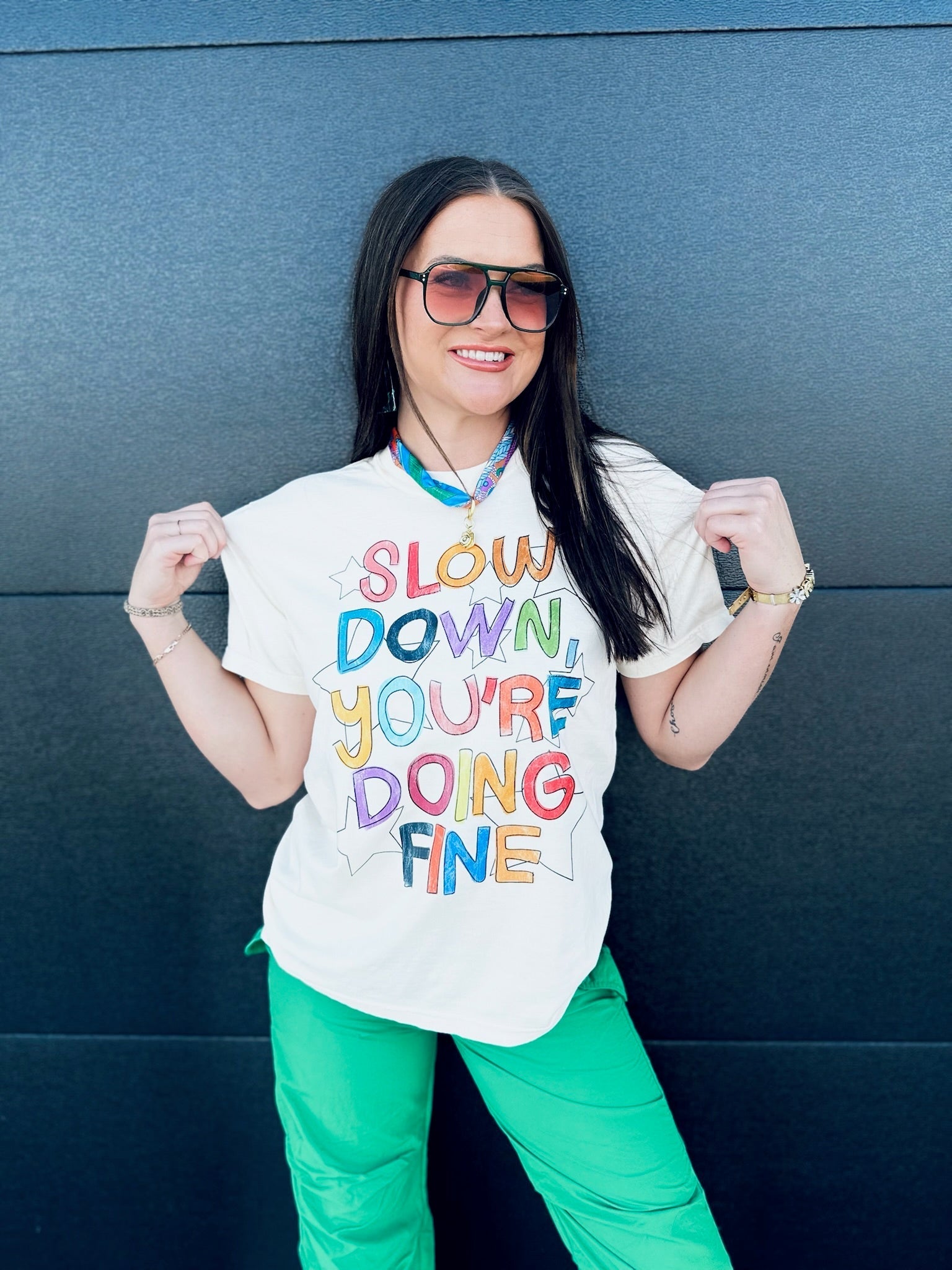 SLOW DOWN YOU’RE DOING FINE TEE- CREAM - Tops