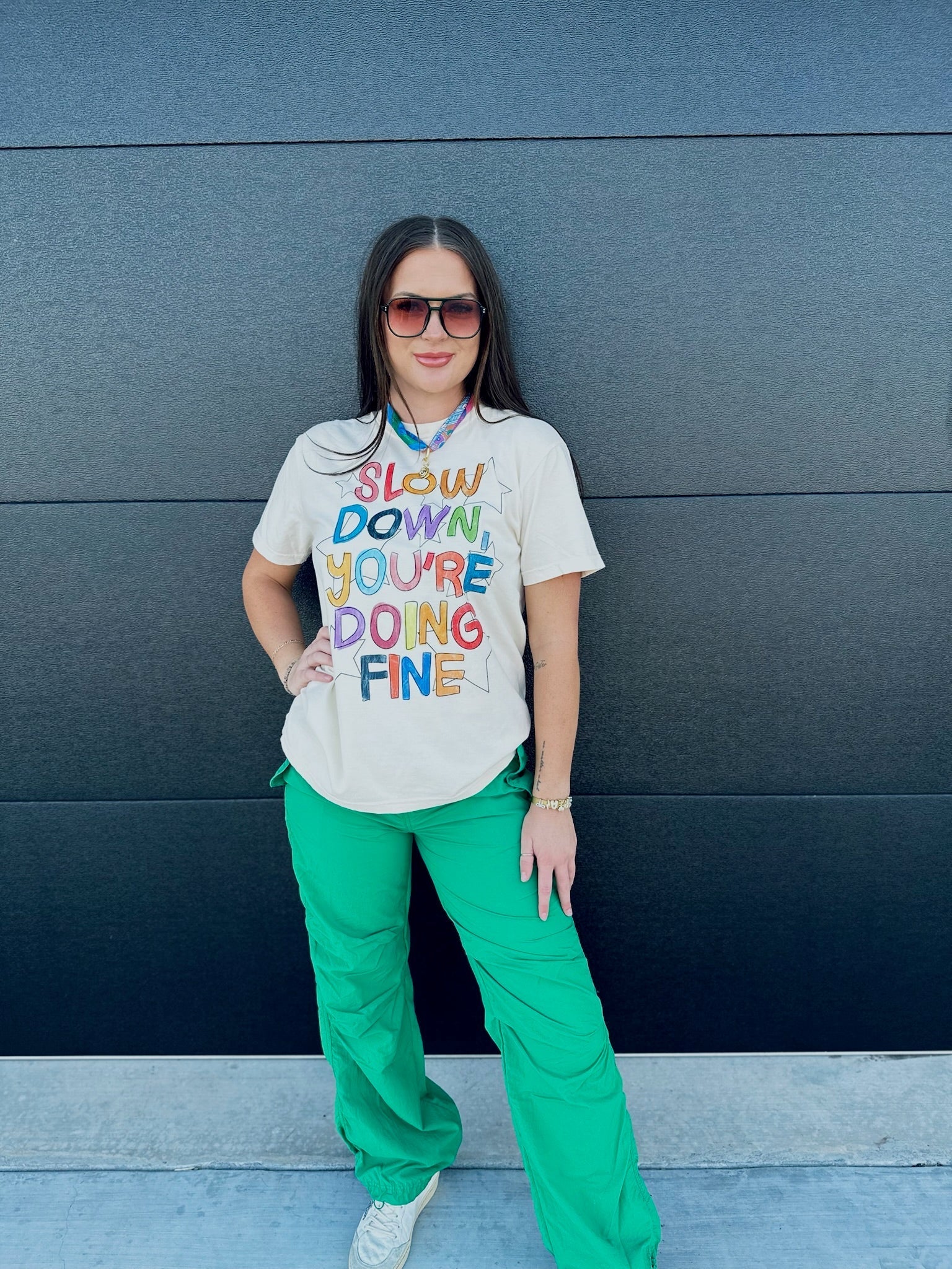 SLOW DOWN YOU’RE DOING FINE TEE- CREAM - Tops