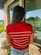 RED AND CREAM STRIPED SLEEVELESS SWEATER - Tops