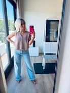 V-NECK SLEEVELESS TAUPE SWEATER VEST TOP - Tops