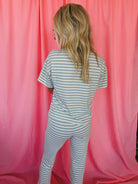 Things Between Light Blue & White Striped Tee and Flared Pant Set - Tops