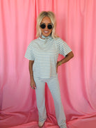 Things Between Light Blue & White Striped Tee and Flared Pant Set - Tops