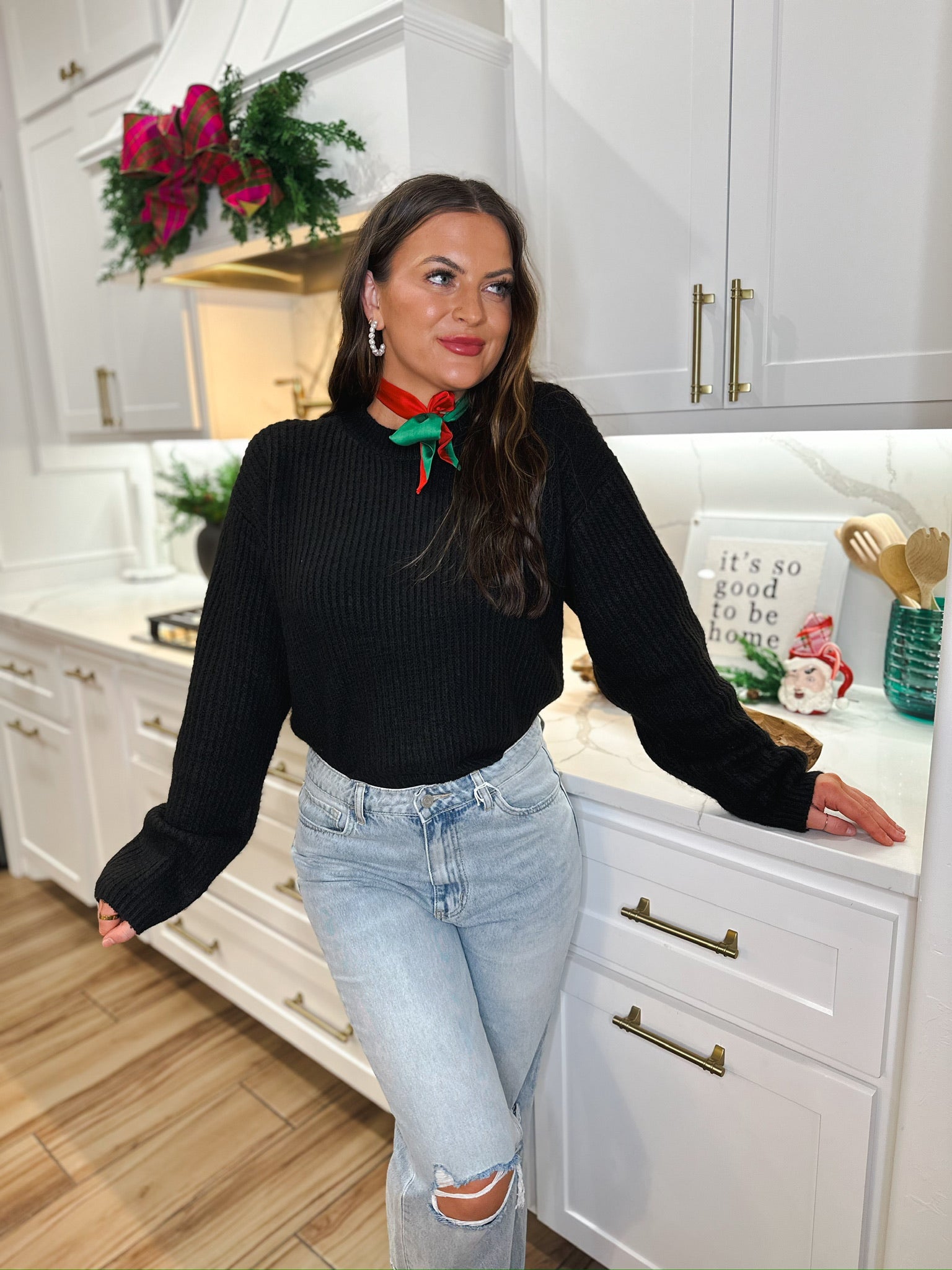 BLACK RIBBED SWEATER - Tops