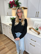 BLACK RIBBED SWEATER - Tops