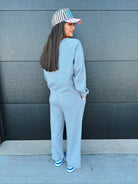 HEATHER GREY V-NECK TOP AND PANT SET - SET