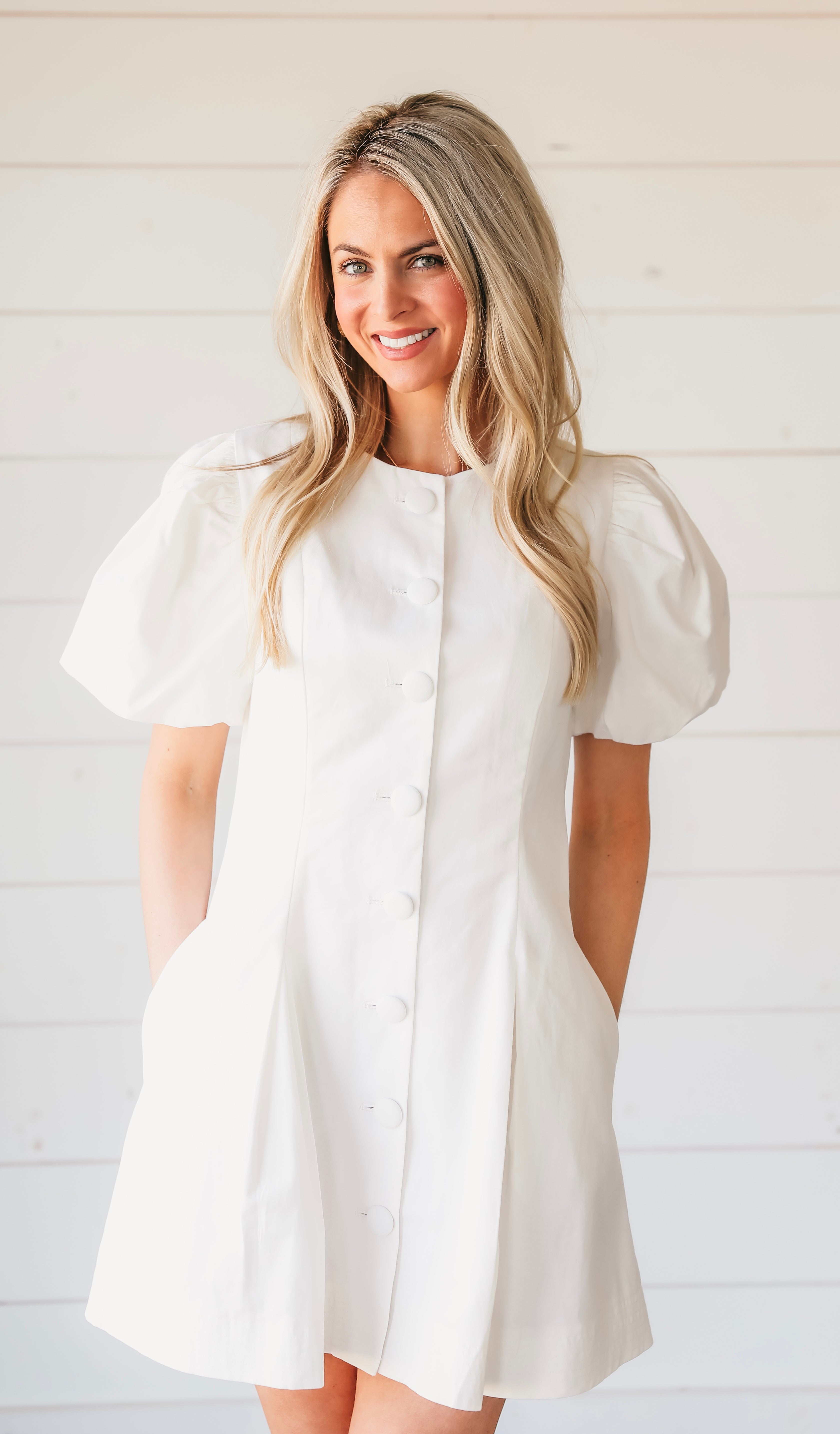 White Puff Sleeve Structured Mini Dress - Dress