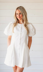 White Puff Sleeve Structured Mini Dress - Dress