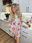 QUEEN OF SPARKLES RAINBOW PLAID MULTI FLOAT FLORAL ROMPER
